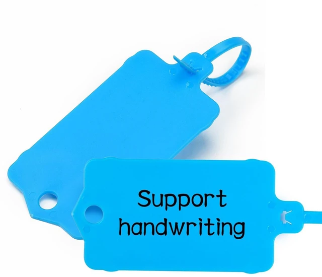 Alt view image 5 of 7 - 100pcs Blank Plastic Tags for Labeling Reusable Hanging Tags Ties Key Tag Storage Labels Waterproof Plastic Mark Label Writable Hang Sign with One Marker Pen (Blue) (Pack of 2)