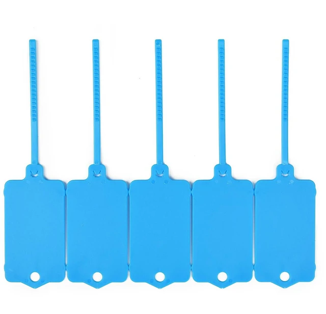 Alt view image 7 of 7 - 100pcs Blank Plastic Tags for Labeling Reusable Hanging Tags Ties Key Tag Storage Labels Waterproof Plastic Mark Label Writable Hang Sign with One Marker Pen (Blue) (Pack of 2)