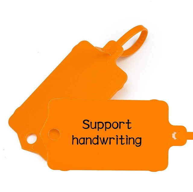Alt view image 2 of 7 - 100pcs Blank Plastic Tags for Labeling Reusable Hanging Tags Ties Key Tag Storage Labels Waterproof Plastic Mark Label Writable Hang Sign with One Marker Pen (Orange) (Pack of 2)