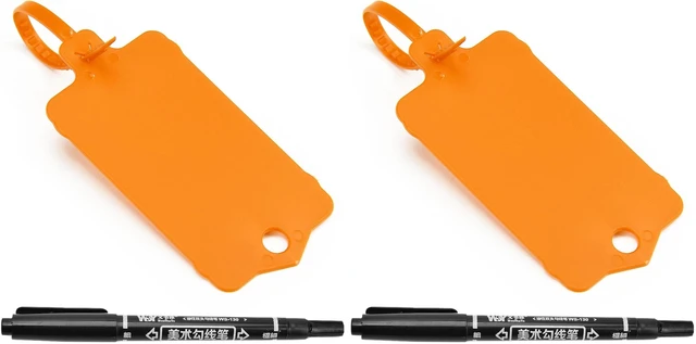 Main image of 100pcs Blank Plastic Tags for Labeling Reusable Hanging Tags Ties Key Tag Storage Labels Waterproof Plastic Mark Label Writable Hang Sign with One Marker Pen (Orange) (Pack of 2)