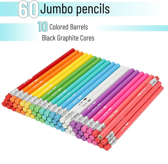 Alt view image 2 of 7 - Jumbo Pencils, 60 pcs, Preschool Pencils, Large Pencil Bright Barrels and Black 2 HB Graphite Cores, Smooth Lead, Latex-Free Eraser Top with Metal Ferrule
