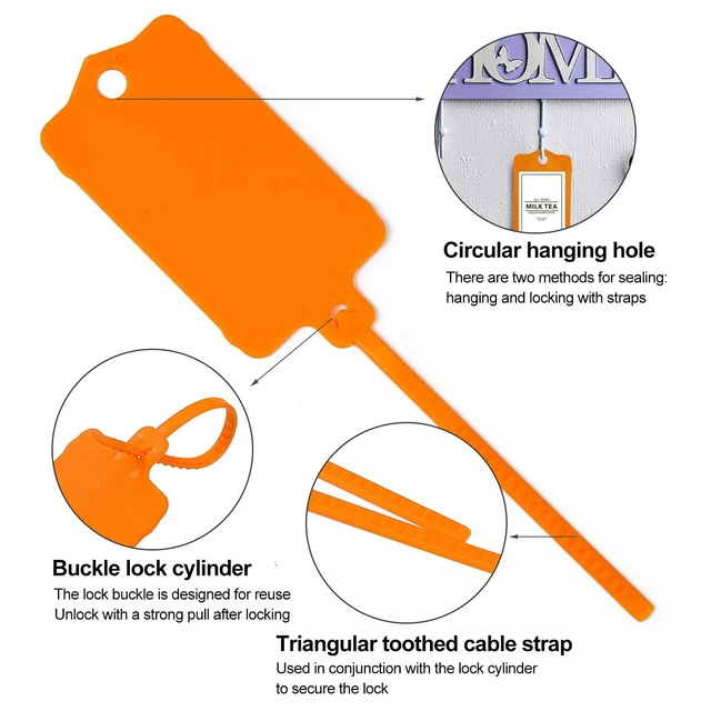 Alt view image 4 of 7 - 100pcs Blank Plastic Tags for Labeling Reusable Hanging Tags Ties Key Tag Storage Labels Waterproof Plastic Mark Label Writable Hang Sign with One Marker Pen (Orange) (Pack of 2)