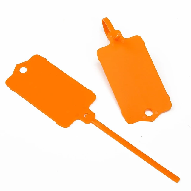 Alt view image 5 of 7 - 100pcs Blank Plastic Tags for Labeling Reusable Hanging Tags Ties Key Tag Storage Labels Waterproof Plastic Mark Label Writable Hang Sign with One Marker Pen (Orange) (Pack of 2)