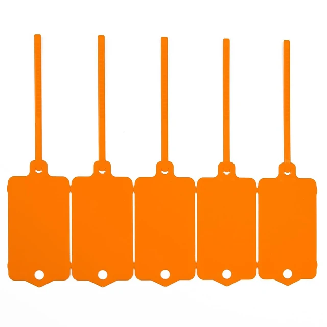 Alt view image 7 of 7 - 100pcs Blank Plastic Tags for Labeling Reusable Hanging Tags Ties Key Tag Storage Labels Waterproof Plastic Mark Label Writable Hang Sign with One Marker Pen (Orange) (Pack of 2)
