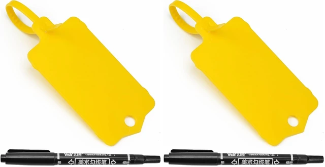 Main image of 100pcs Blank Plastic Tags for Labeling Reusable Hanging Tags Ties Key Tag Storage Labels Waterproof Plastic Mark Label Writable Hang Sign with One Marker Pen (Yellow) (Pack of 2)