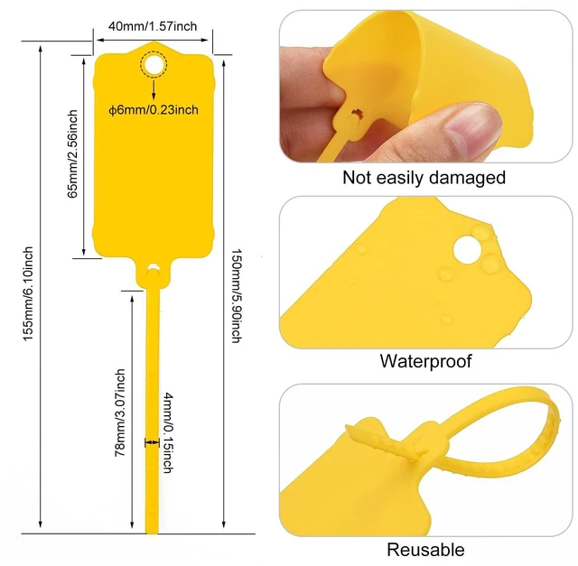 Alt view image 3 of 7 - 100pcs Blank Plastic Tags for Labeling Reusable Hanging Tags Ties Key Tag Storage Labels Waterproof Plastic Mark Label Writable Hang Sign with One Marker Pen (Yellow) (Pack of 2)