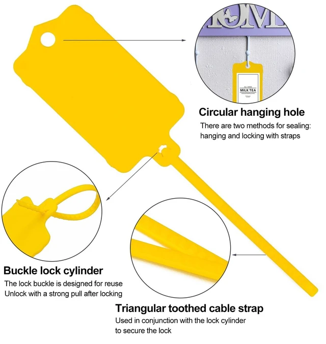 Alt view image 4 of 7 - 100pcs Blank Plastic Tags for Labeling Reusable Hanging Tags Ties Key Tag Storage Labels Waterproof Plastic Mark Label Writable Hang Sign with One Marker Pen (Yellow) (Pack of 2)