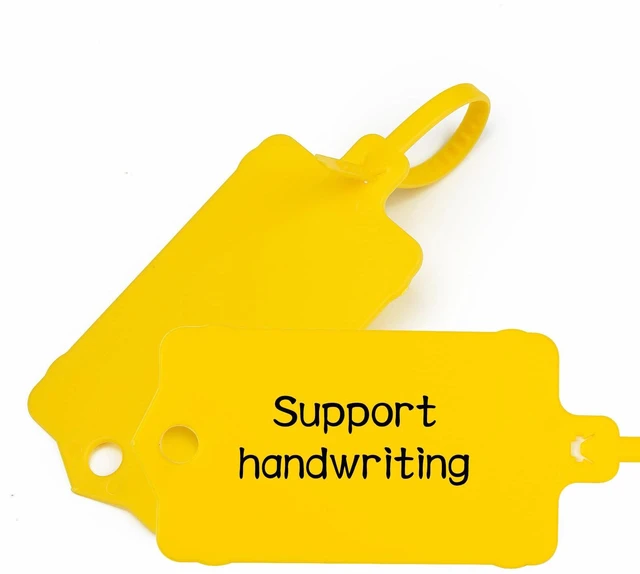 Alt view image 5 of 7 - 100pcs Blank Plastic Tags for Labeling Reusable Hanging Tags Ties Key Tag Storage Labels Waterproof Plastic Mark Label Writable Hang Sign with One Marker Pen (Yellow) (Pack of 2)