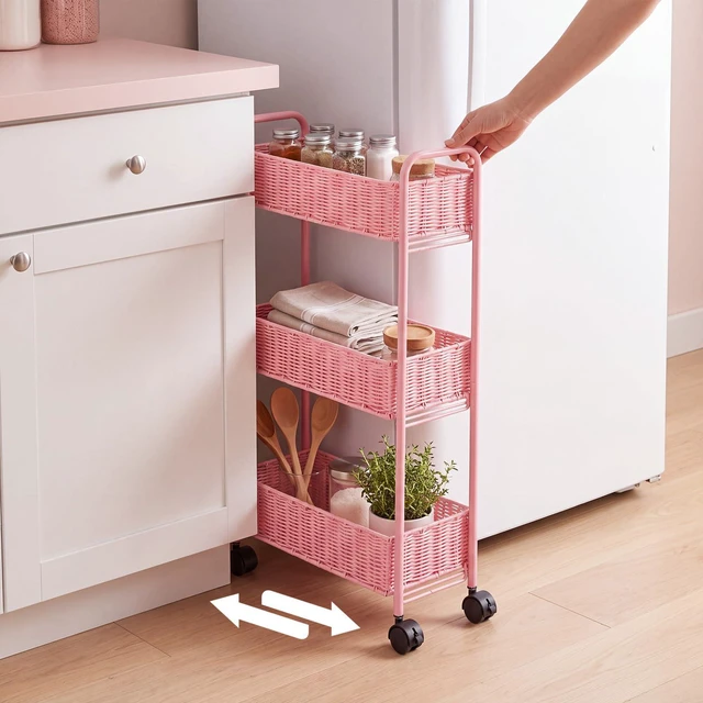 Alt view image 3 of 7 - Utility Slim Storage Cart,3-Tier Rolling Kitchen Office Laundry Room Cart with Wheels,Mobile Shelving Unit Organizer for Living Room,Bathroom, Baby Diaper,Art,Dining Room Narrow Places