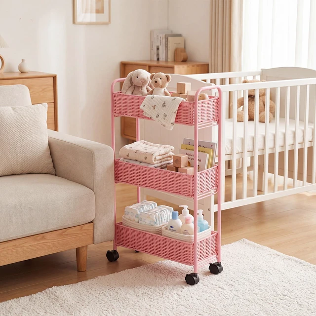 Alt view image 4 of 7 - Utility Slim Storage Cart,3-Tier Rolling Kitchen Office Laundry Room Cart with Wheels,Mobile Shelving Unit Organizer for Living Room,Bathroom, Baby Diaper,Art,Dining Room Narrow Places