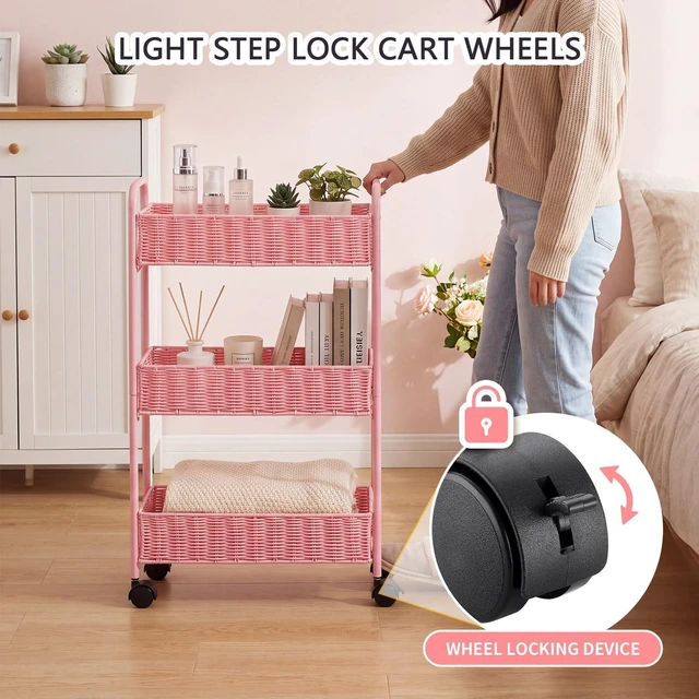 Alt view image 6 of 7 - Utility Slim Storage Cart,3-Tier Rolling Kitchen Office Laundry Room Cart with Wheels,Mobile Shelving Unit Organizer for Living Room,Bathroom, Baby Diaper,Art,Dining Room Narrow Places