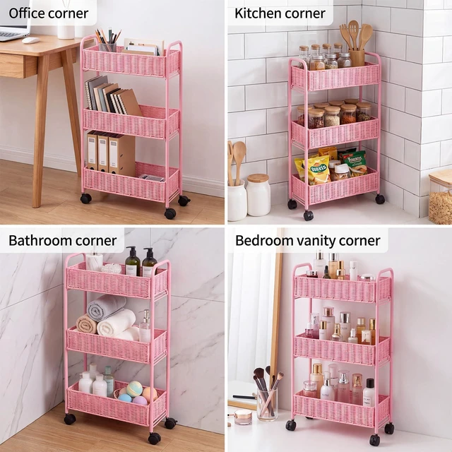 Alt view image 7 of 7 - Utility Slim Storage Cart,3-Tier Rolling Kitchen Office Laundry Room Cart with Wheels,Mobile Shelving Unit Organizer for Living Room,Bathroom, Baby Diaper,Art,Dining Room Narrow Places