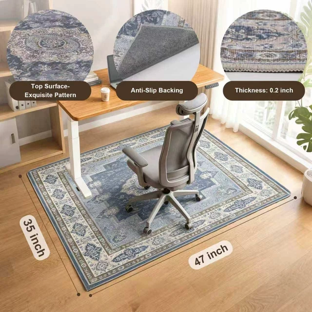 Alt view image 2 of 7 - Office Chair Mat - for Hardwood Floors, Large Non-Slip Easy-Clean Floor Protection Blanket (Blue, 48 x 36in)