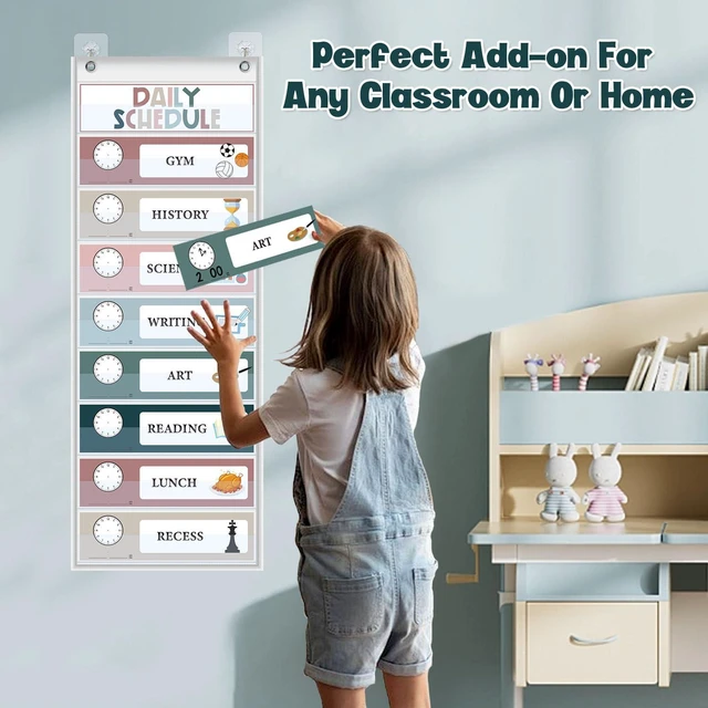 Alt view image 3 of 6 - Monthly Classroom Calendar Pocket Chart (White Calendar+Schedule) Printed Days of The Week with CardsLearning for Home or Kindergarten, Teacher Must Have Supplies That Fits Any School Décor
