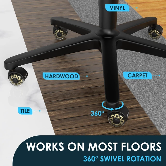 Alt view image 2 of 7 - Office Chair Wheels, Rubber Replacement Caster Heavy Duty Wheels for Computer Desk Chair to Replace Office Chair mats, Protect Hardwood Floors and Carpet, Set of 5 Glod