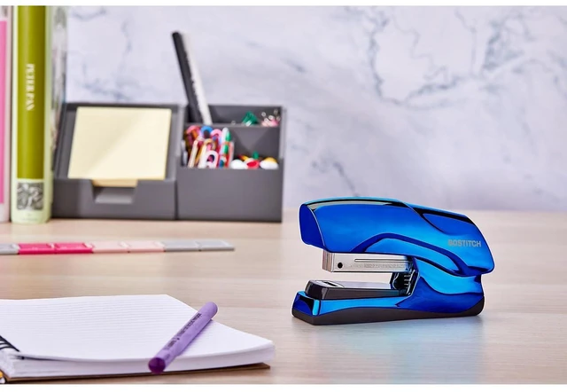 Alt view image 4 of 7 - Office Heavy Duty Stapler, 40 Sheet Capacity, No Jam, Half Strip, Fits into the Palm of Your Hand, For Classroom, Office or Desk, Metallic Blue