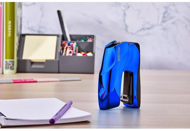 Alt view image 5 of 7 - Office Heavy Duty Stapler, 40 Sheet Capacity, No Jam, Half Strip, Fits into the Palm of Your Hand, For Classroom, Office or Desk, Metallic Blue