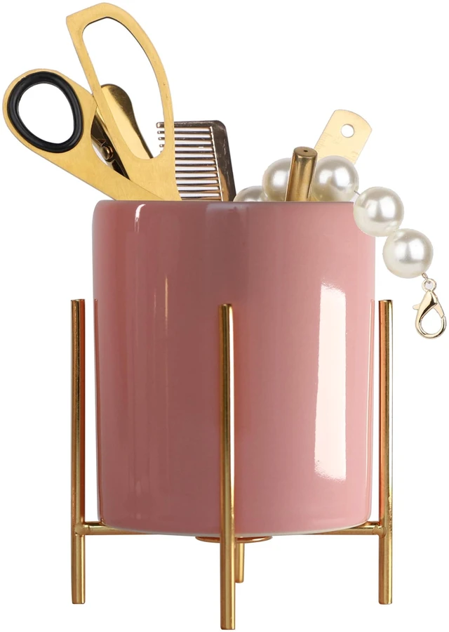 Main image of Ceramic Pen Holder Stand Cup Pencil Holder Organizer Makeup Brush Holders for Home Office Desk (Pink)
