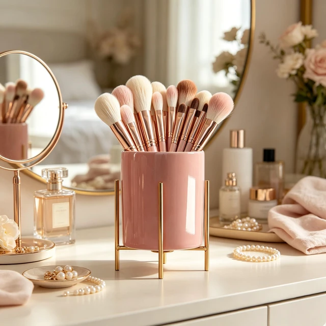 Alt view image 2 of 6 - Ceramic Pen Holder Stand Cup Pencil Holder Organizer Makeup Brush Holders for Home Office Desk (Pink)