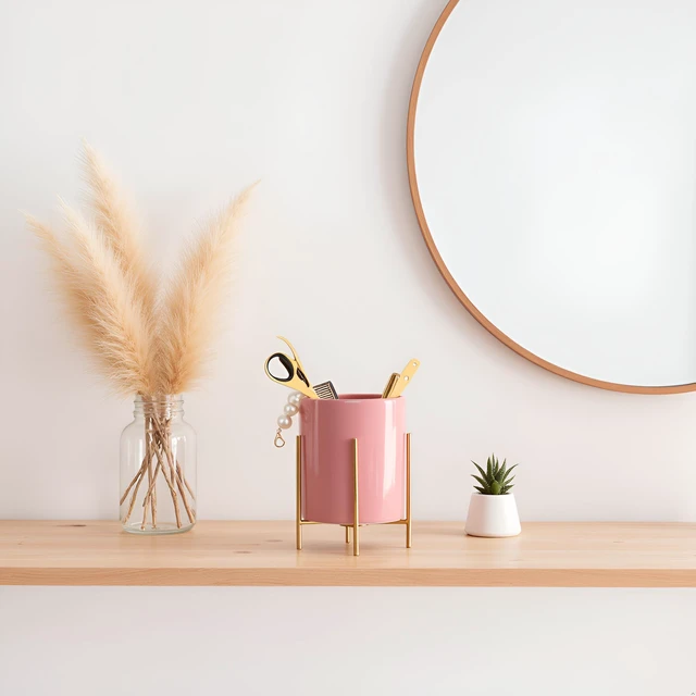 Alt view image 5 of 6 - Ceramic Pen Holder Stand Cup Pencil Holder Organizer Makeup Brush Holders for Home Office Desk (Pink)
