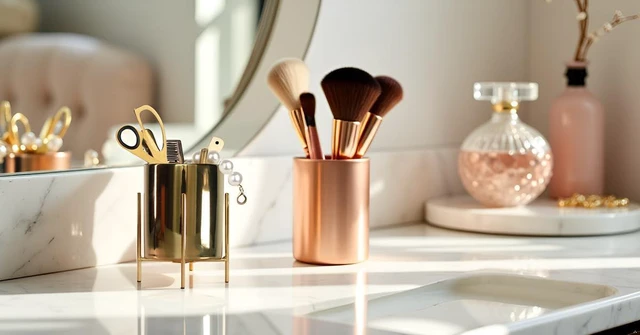 Alt view image 6 of 6 - Gold Pen Holder Pen cup & Pen Holders Desk Accessores