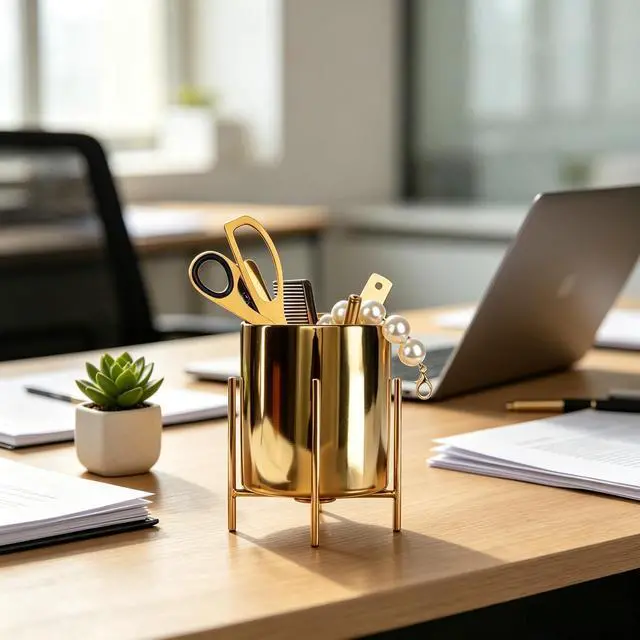 Alt view image 4 of 6 - Gold Pen Holder Pen cup & Pen Holders Desk Accessores
