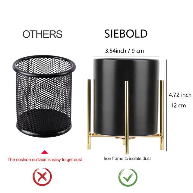 Alt view image 5 of 6 - Sturdy Pen Holder Simple and elegant for Desk Matte Pencil Holder Ceramic Cute Desktop Organizer Brush Holder Cup (Black and Gold Plated)