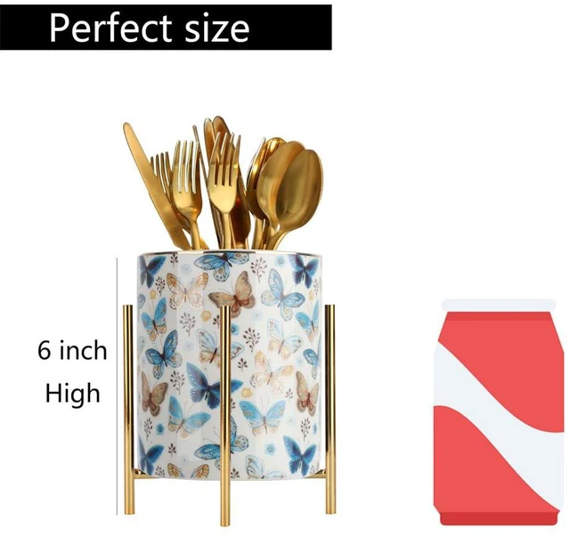 Alt view image 6 of 7 - Pencil Cup Sturdy Metal frame with white Ceramic Pen Holder For Desks and kitchen Appliance Holders