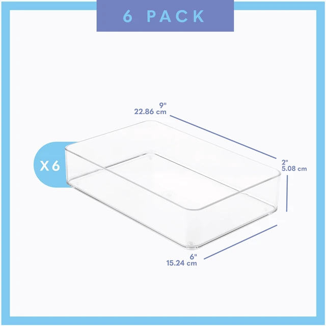 Alt view image 4 of 5 - Plastic Clear Drawer Organizers. Bathroom. Kitchen, Bedroom, Utensils, Office Organizer Bins, Storage Trays. Stackable. 9" x 6" x 2" Set of 6