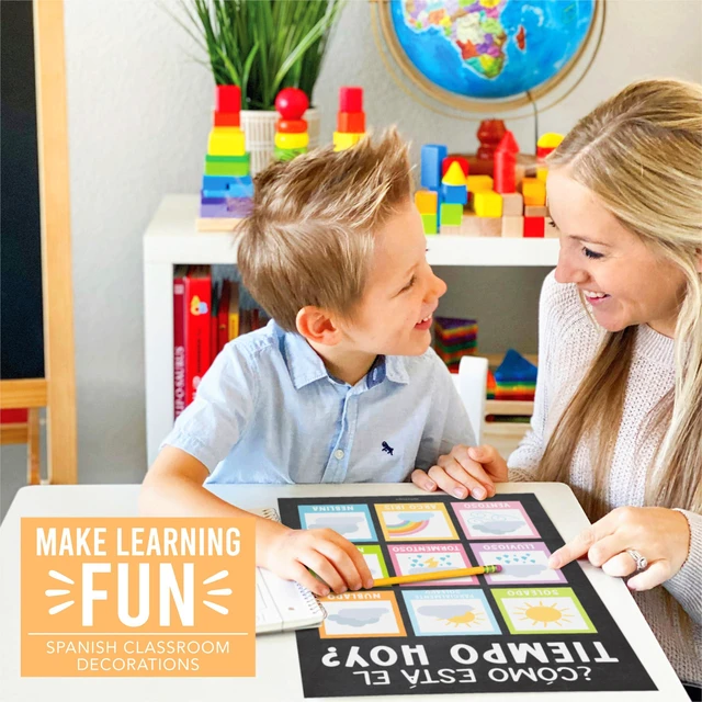 Alt view image 2 of 7 - Spanish Posters for Classroom Must Haves, Abecedario Para Niños en Español Chalkboard Laminated Spanish Homeschool & Preschool Learning Posters for Toddlers 1-3, Bilingual Classroom Decor & Must Haves