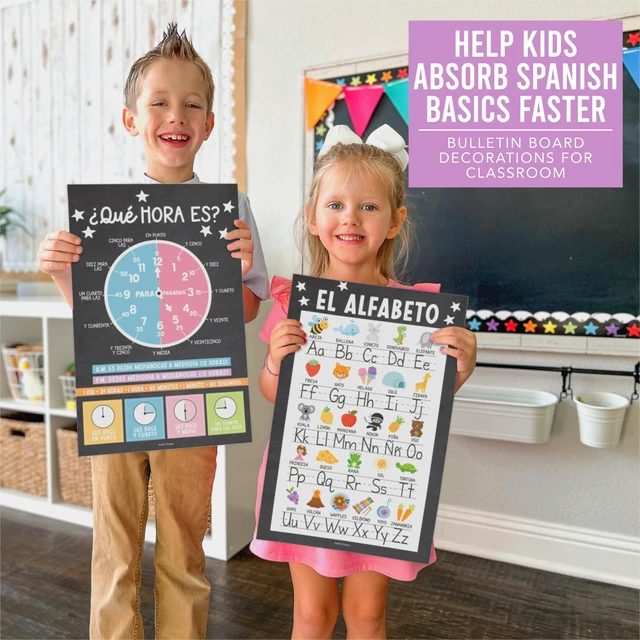 Alt view image 3 of 7 - Spanish Posters for Classroom Must Haves, Abecedario Para Niños en Español Chalkboard Laminated Spanish Homeschool & Preschool Learning Posters for Toddlers 1-3, Bilingual Classroom Decor & Must Haves