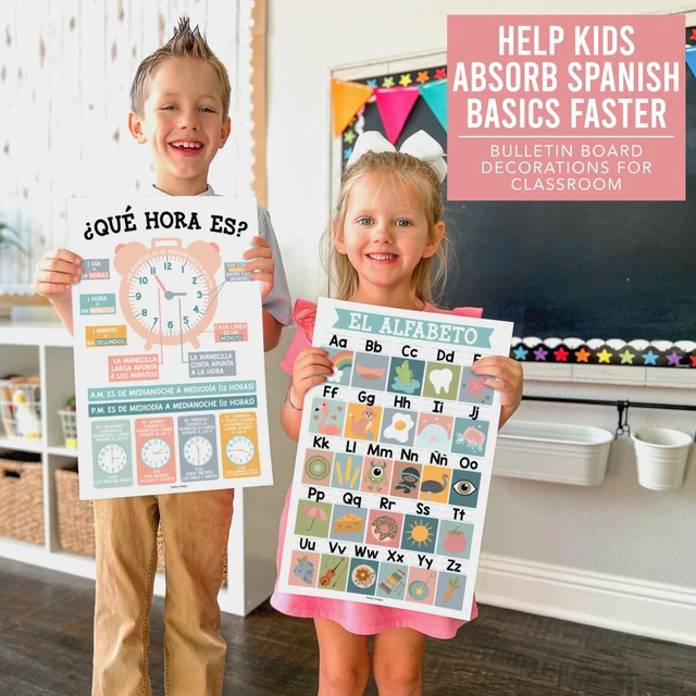 Alt view image 3 of 7 - Spanish Posters for Classroom Must Haves, Abecedario Para Niños en Español Muted Boho Laminated Spanish Homeschool & Preschool Learning Posters for Toddlers 1-3, Bilingual Classroom Decor & Must Haves