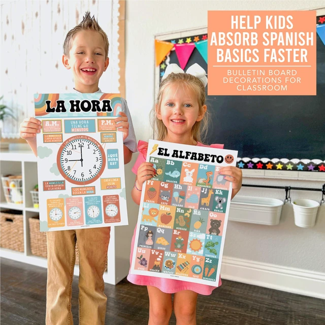 Alt view image 3 of 7 - Spanish Posters for Classroom Must Haves, Abecedario Para Niños en Español Retro Laminated Spanish Homeschool & Preschool Learning Posters for Toddlers 1-3, Bilingual Classroom Decor & Must Haves