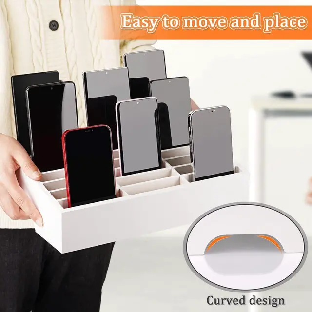 Alt view image 6 of 6 - 24-Grid Wooden Cell Phone Holder Desktop Organizer Storage Box, Cell Phone Rack Display, Phone Caddy Storage for Classroom Office Meeting Room