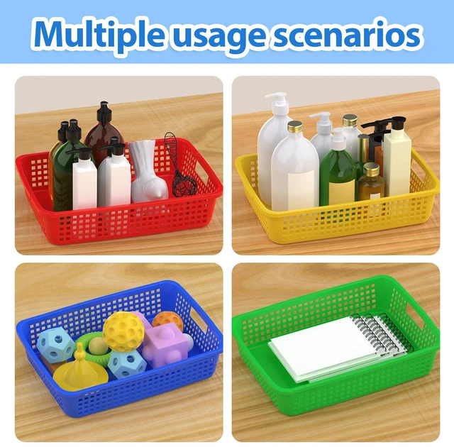 Alt view image 5 of 7 - 8 Pack Classroom Storage Baskets 15''x10''x3'' Large Plastic Paper Trays with Handle Letter Size A4 Paper Toy Basket Turn in Trays for Library Office Desk Drawer Organizing (8, Bright Color)