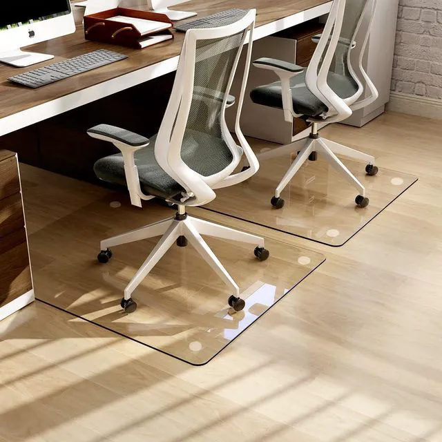 Alt view image 2 of 7 - 36"X46" Chair Mat for Carpet-Office Chair Mat Tempered Glass for Home Tempered Glass Floor Mat for Home/Office/Carpet Clear Computer Floor Mat - with 4 Anti-Slip Pads