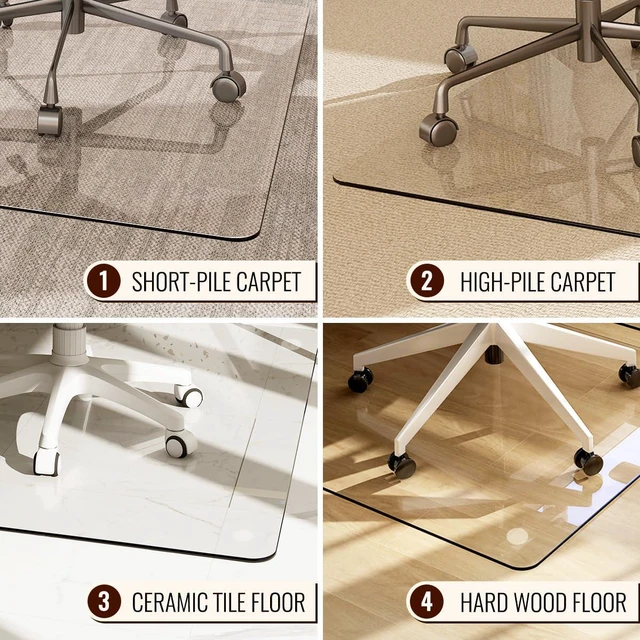 Alt view image 3 of 7 - 36"X46" Chair Mat for Carpet-Office Chair Mat Tempered Glass for Home Tempered Glass Floor Mat for Home/Office/Carpet Clear Computer Floor Mat - with 4 Anti-Slip Pads