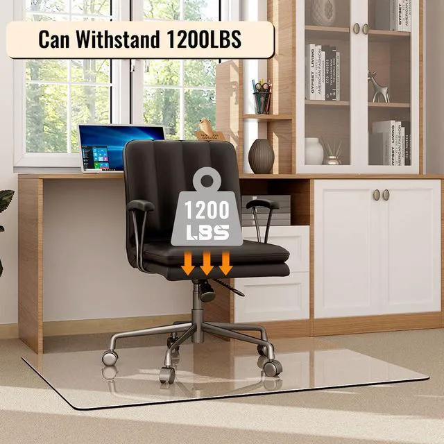 Alt view image 4 of 7 - 36"X46" Chair Mat for Carpet-Office Chair Mat Tempered Glass for Home Tempered Glass Floor Mat for Home/Office/Carpet Clear Computer Floor Mat - with 4 Anti-Slip Pads