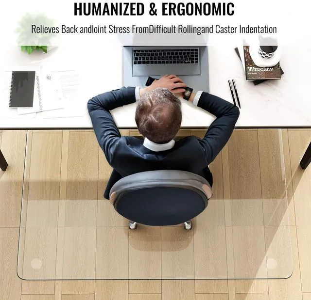 Alt view image 5 of 7 - 36"X46" Chair Mat for Carpet-Office Chair Mat Tempered Glass for Home Tempered Glass Floor Mat for Home/Office/Carpet Clear Computer Floor Mat - with 4 Anti-Slip Pads