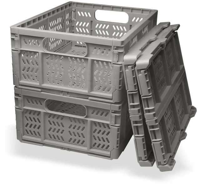 Main image of 20L Folding Crate, 4Pack Plastic Storage Baskets Organizer for Home and Office,Collapsible Storage Crates for Home Office and Outdoor Organizer.(Grey)