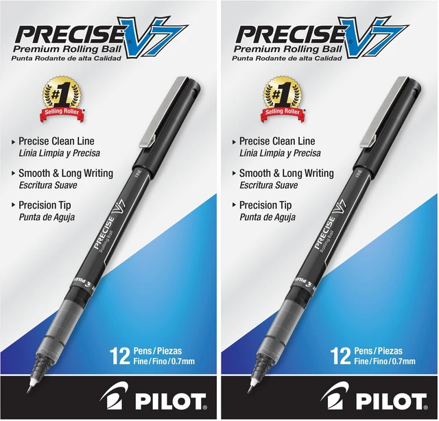 Main image of Precise V7,Capped Liquid Ink Rollerball Pens,Fine Point 0.7 mm,Black Ink Pens,- Ideal for School,Journaling & Office Writing,12 Count (Pack of 2)
