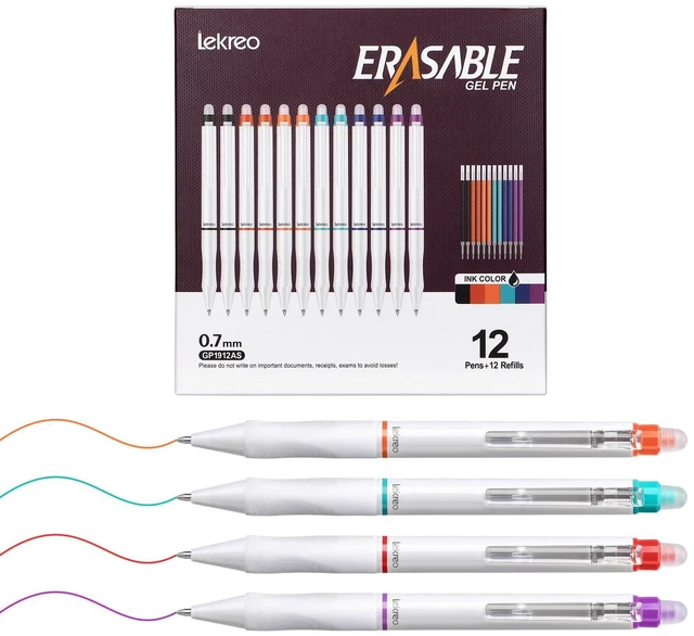 Main image of Erasable Gel Pens, 12 Counts Retractable 0.7mm Fine Point Erasable Pens Clicker + 12 Counts Refills, Assorted Color Inks, Make Mistakes Disappear for Writing Planner Drawing and Crossword Puzzles