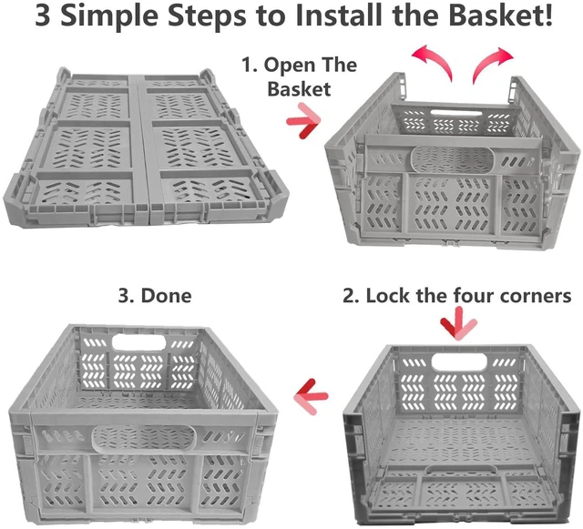 Alt view image 2 of 6 - 20L Folding Crate, 4Pack Plastic Storage Baskets Organizer for Home and Office,Collapsible Storage Crates for Home Office and Outdoor Organizer.(Grey)