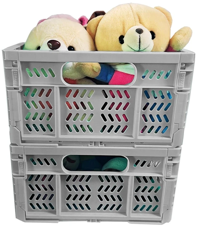 Alt view image 3 of 6 - 20L Folding Crate, 4Pack Plastic Storage Baskets Organizer for Home and Office,Collapsible Storage Crates for Home Office and Outdoor Organizer.(Grey)