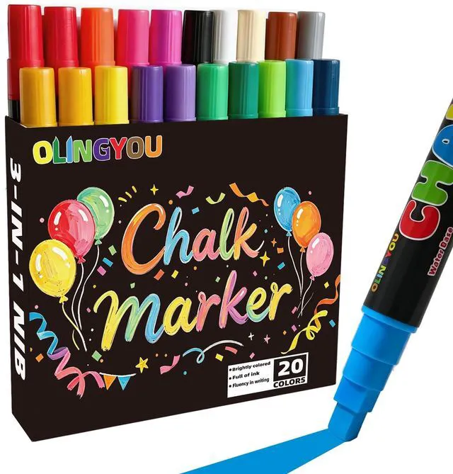 Main image of 20 Colors Chalk Markers,Window Markers for Car Glass Washable Liquid Chalk Pen with 7mm 3 in 1 Nib Wide Tips,erasable Chalkboard Markers for Businesses, Restaurants, Poster,Auto, Mirror