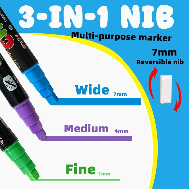 Alt view image 5 of 7 - 20 Colors Chalk Markers,Window Markers for Car Glass Washable Liquid Chalk Pen with 7mm 3 in 1 Nib Wide Tips,erasable Chalkboard Markers for Businesses, Restaurants, Poster,Auto, Mirror