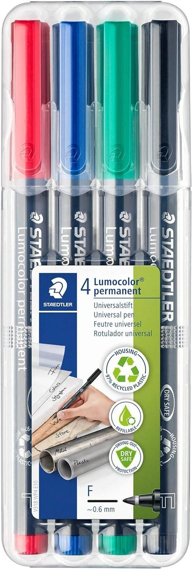 Alt view image 2 of 5 - 318-WP4 Lumocolor Permanent Universal Pens, Fine Point, 0.6mm, Assorted, 4 per Set (Pack of 4)