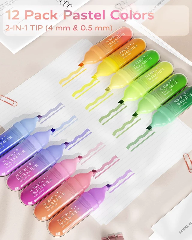 Alt view image 2 of 7 - 12 Pcs Pastel Highlighters, Highlighters Assorted Colors Set Quick Dry No Bleed Ink, Soft Chisel Tip, School Supplies for Girls, Back to School Supplies, Cute College Stationery