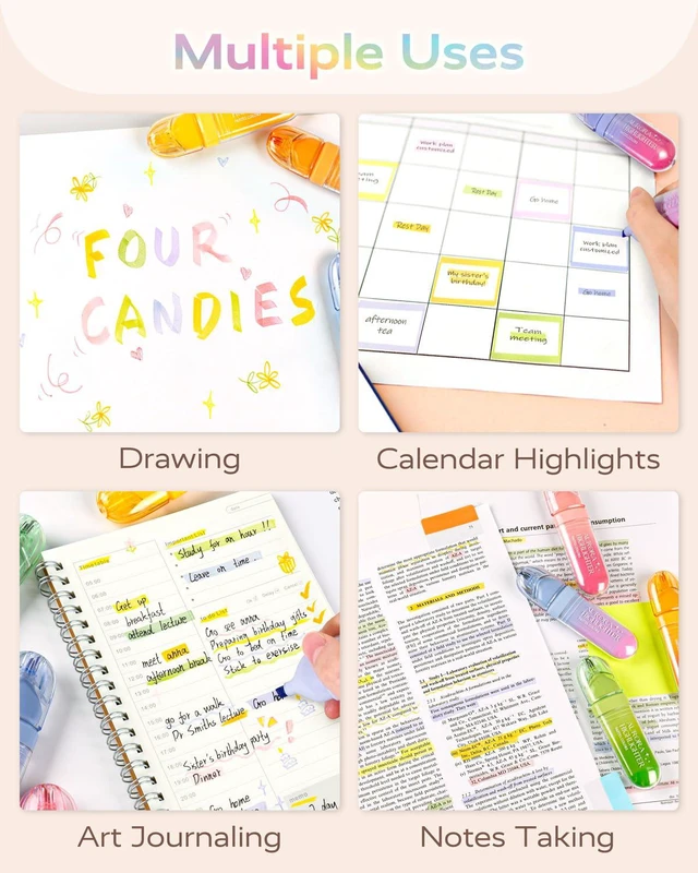 Alt view image 4 of 7 - 12 Pcs Pastel Highlighters, Highlighters Assorted Colors Set Quick Dry No Bleed Ink, Soft Chisel Tip, School Supplies for Girls, Back to School Supplies, Cute College Stationery