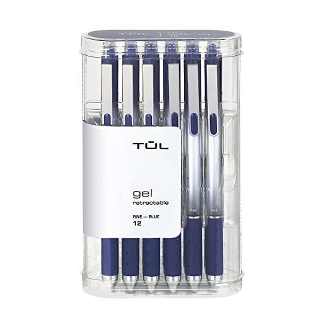 Alt view image 2 of 2 - Gel Pens, Retractable, Fine Point, 0.5 mm, Gray Barrel, Blue Ink, Pack Of 12